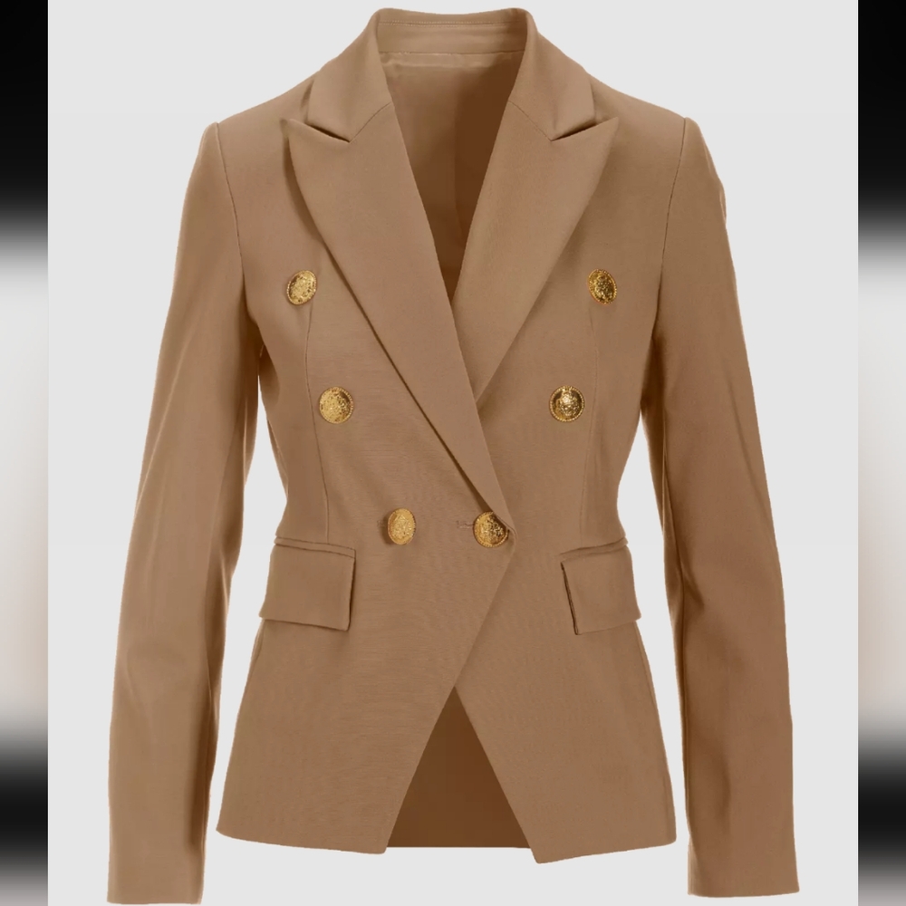 Boston Proper Tan Double-Breasted Blazer - Picture 2 of 12